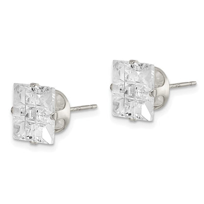 Sterlingsilber 9mm Quadratisch Snap Set Lasergraviert-cut Zirkonia Ohrstecker