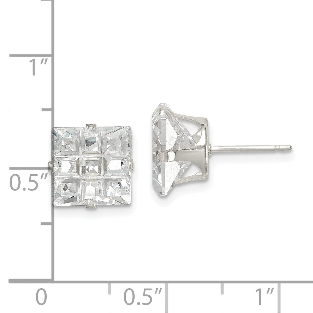 Sterlingsilber 9mm Quadratisch Snap Set Lasergraviert-cut Zirkonia Ohrstecker