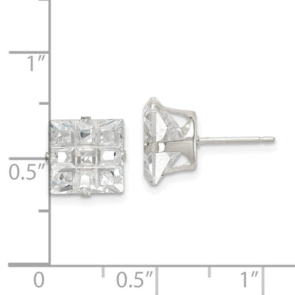 Sterlingsilber 9mm Quadratisch Snap Set Lasergraviert-cut Zirkonia Ohrstecker