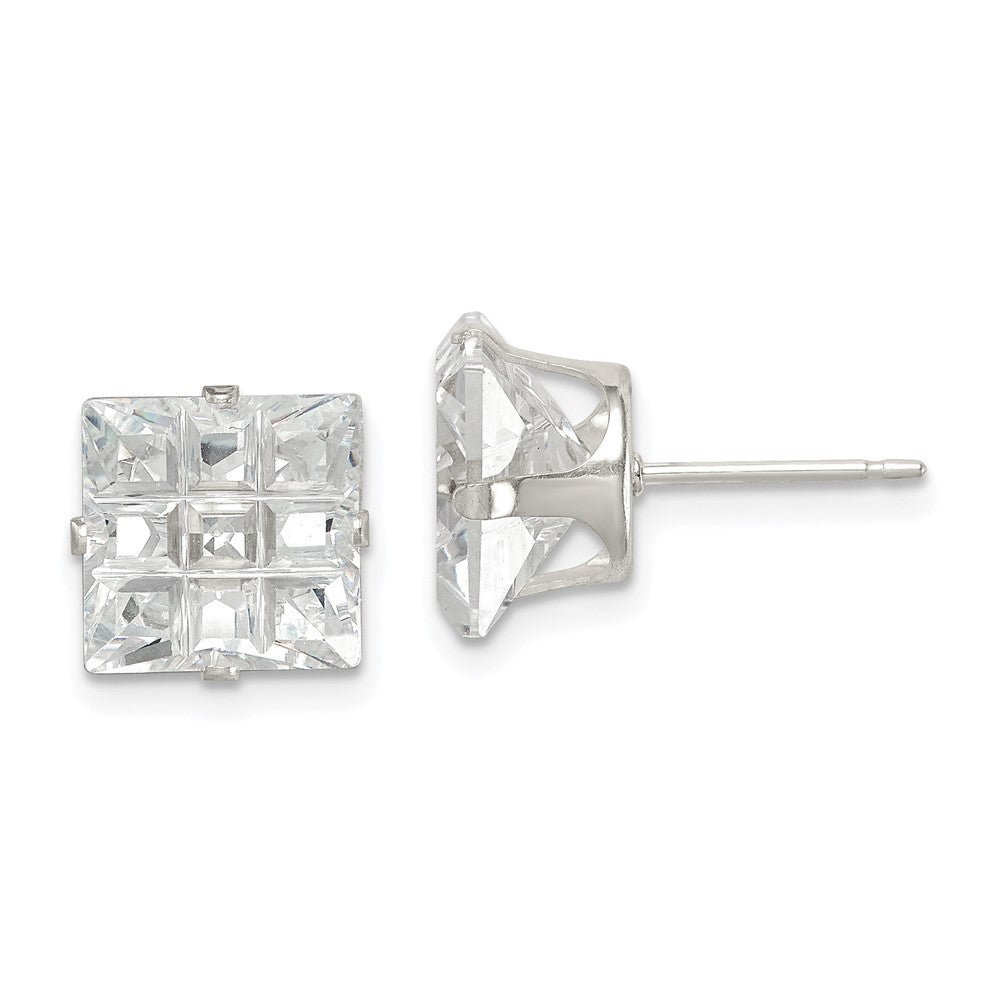 Sterlingsilber 9mm Quadratisch Snap Set Lasergraviert-cut Zirkonia Ohrstecker