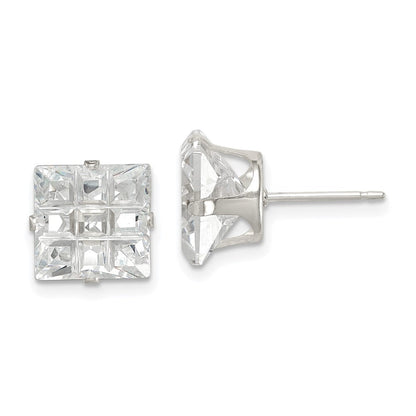 Sterlingsilber 9mm Quadratisch Snap Set Lasergraviert-cut Zirkonia Ohrstecker
