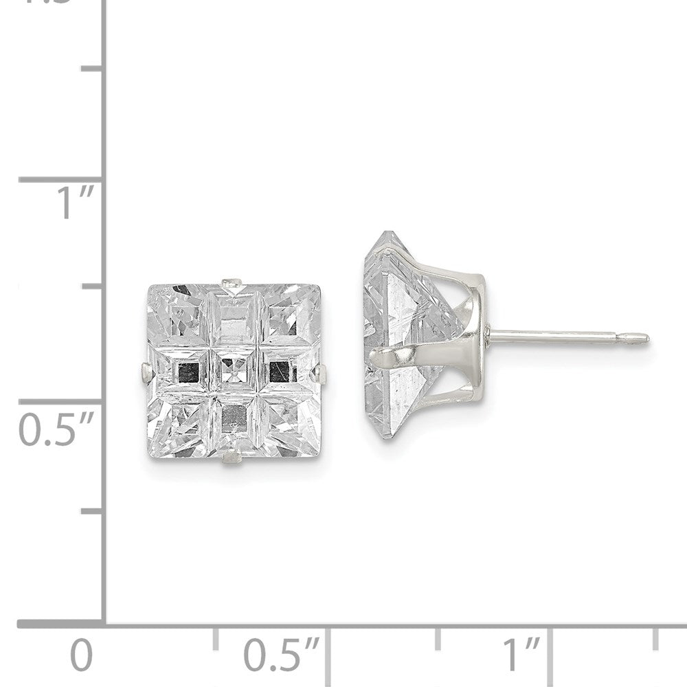 Sterlingsilber 10mm Quadratisch Snap Set Lasergraviert-cut Zirkonia Ohrstecker