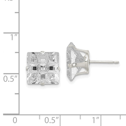 Sterlingsilber 10mm Quadratisch Snap Set Lasergraviert-cut Zirkonia Ohrstecker