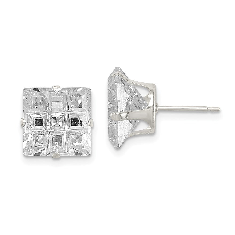 Sterlingsilber 10mm Quadratisch Snap Set Lasergraviert-cut Zirkonia Ohrstecker