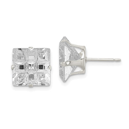 Sterlingsilber 10mm Quadratisch Snap Set Lasergraviert-cut Zirkonia Ohrstecker