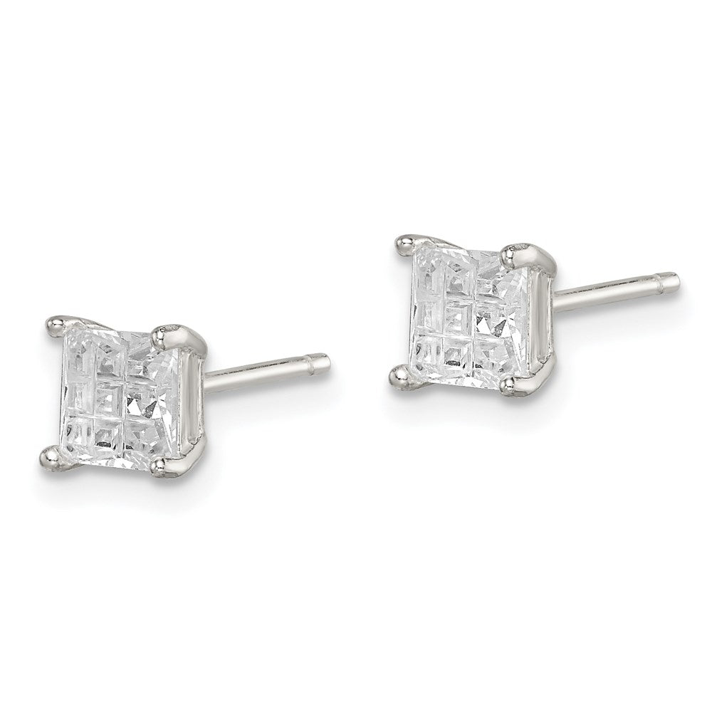Sterlingsilber 5mm Quadratisch Lasergraviert-cut Zirkonia Korb Set Ohrstecker