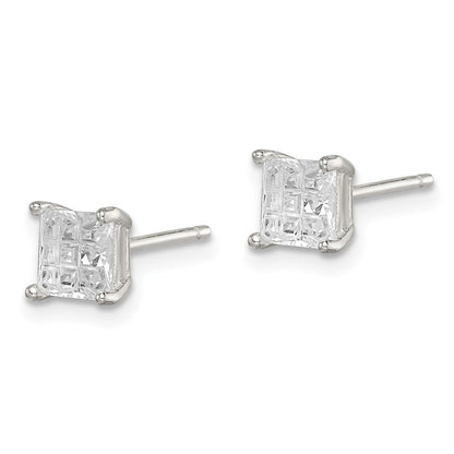 Sterlingsilber 5mm Quadratisch Lasergraviert-cut Zirkonia Korb Set Ohrstecker