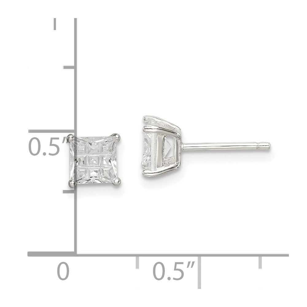 Sterlingsilber 5mm Quadratisch Lasergraviert-cut Zirkonia Korb Set Ohrstecker