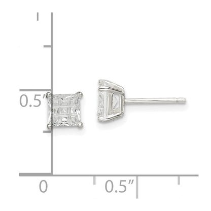 Sterlingsilber 5mm Quadratisch Lasergraviert-cut Zirkonia Korb Set Ohrstecker