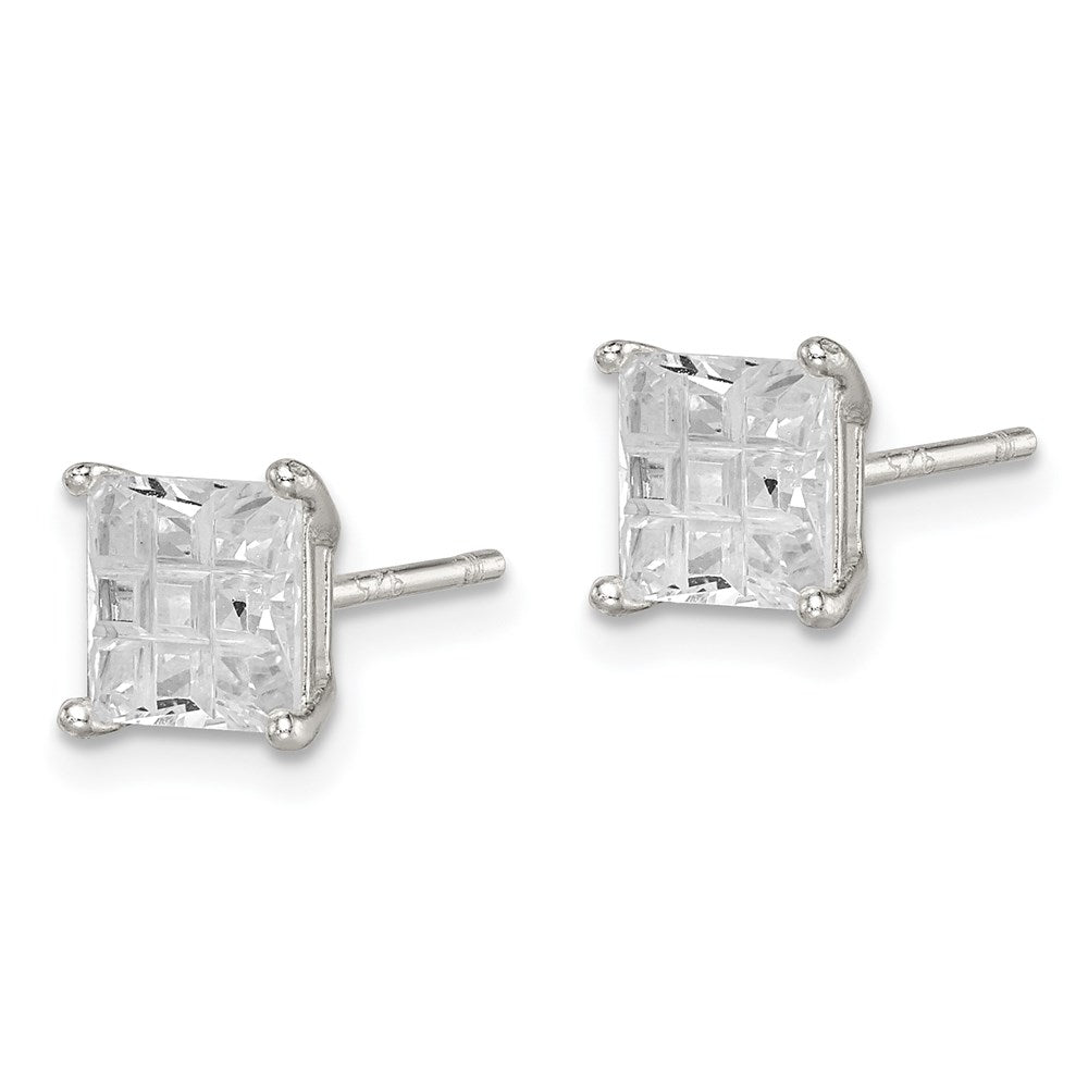 Sterlingsilber 6mm Quadratisch Lasergraviert-cut Zirkonia Korb Set Ohrstecker
