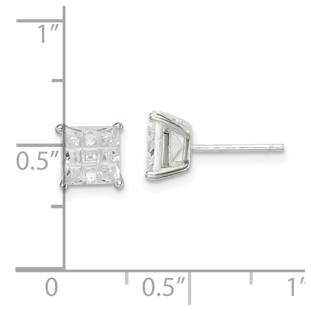 Sterlingsilber 6mm Quadratisch Lasergraviert-cut Zirkonia Korb Set Ohrstecker