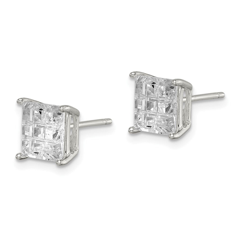 Sterlingsilber 7mm Quadratisch Lasergraviert-cut Zirkonia Korb Set Ohrstecker