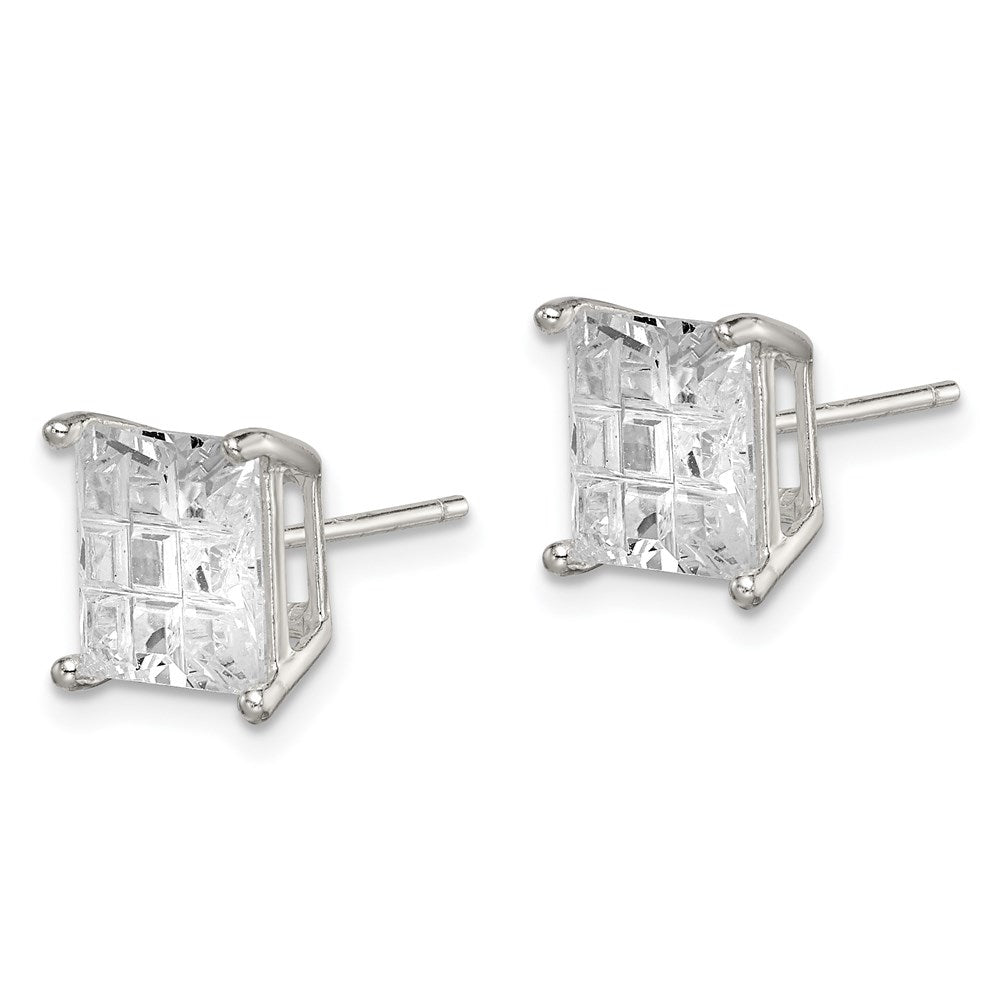 Sterlingsilber 8mm Quadratisch Lasergraviert-cut Zirkonia Korb Set Ohrstecker