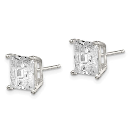 Sterlingsilber 8mm Quadratisch Lasergraviert-cut Zirkonia Korb Set Ohrstecker