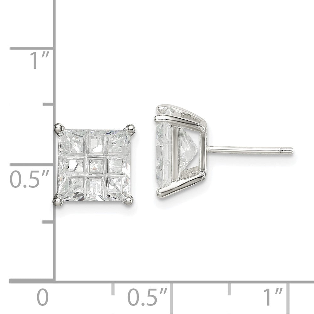 Sterlingsilber 8mm Quadratisch Lasergraviert-cut Zirkonia Korb Set Ohrstecker