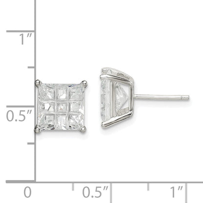 Sterlingsilber 8mm Quadratisch Lasergraviert-cut Zirkonia Korb Set Ohrstecker