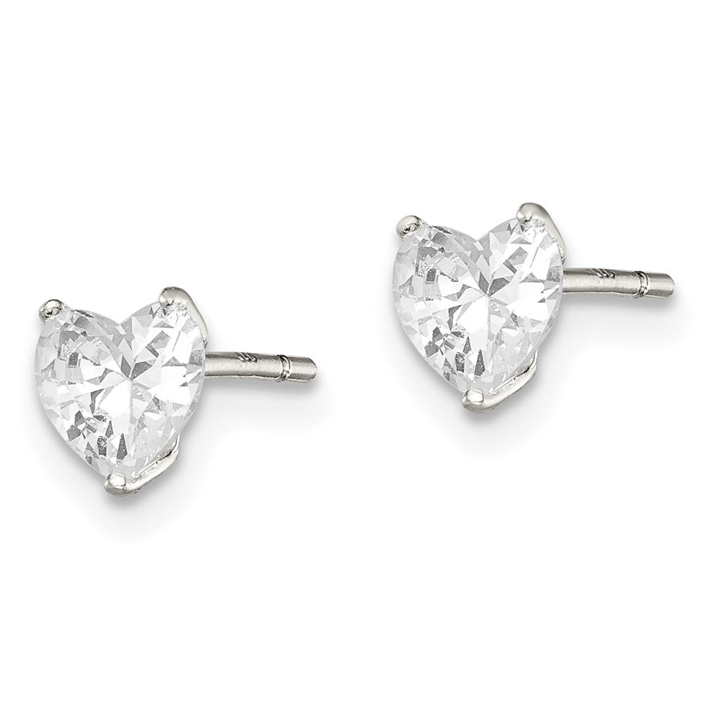 Sterlingsilber Poliert 5mm Herz 3 Krappen Korb Set Zirkonia Ohrstecker