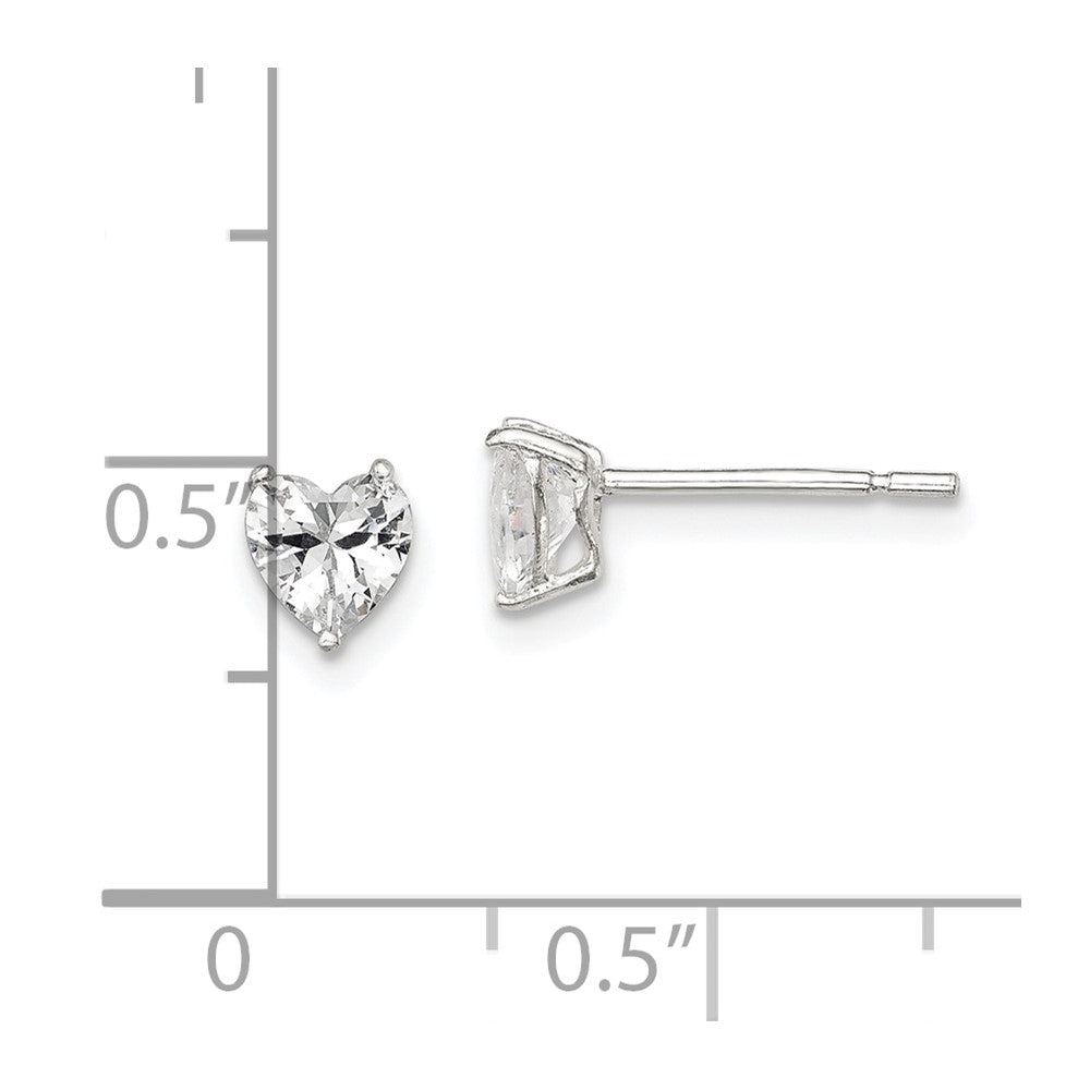 Sterlingsilber Poliert 5mm Herz 3 Krappen Korb Set Zirkonia Ohrstecker