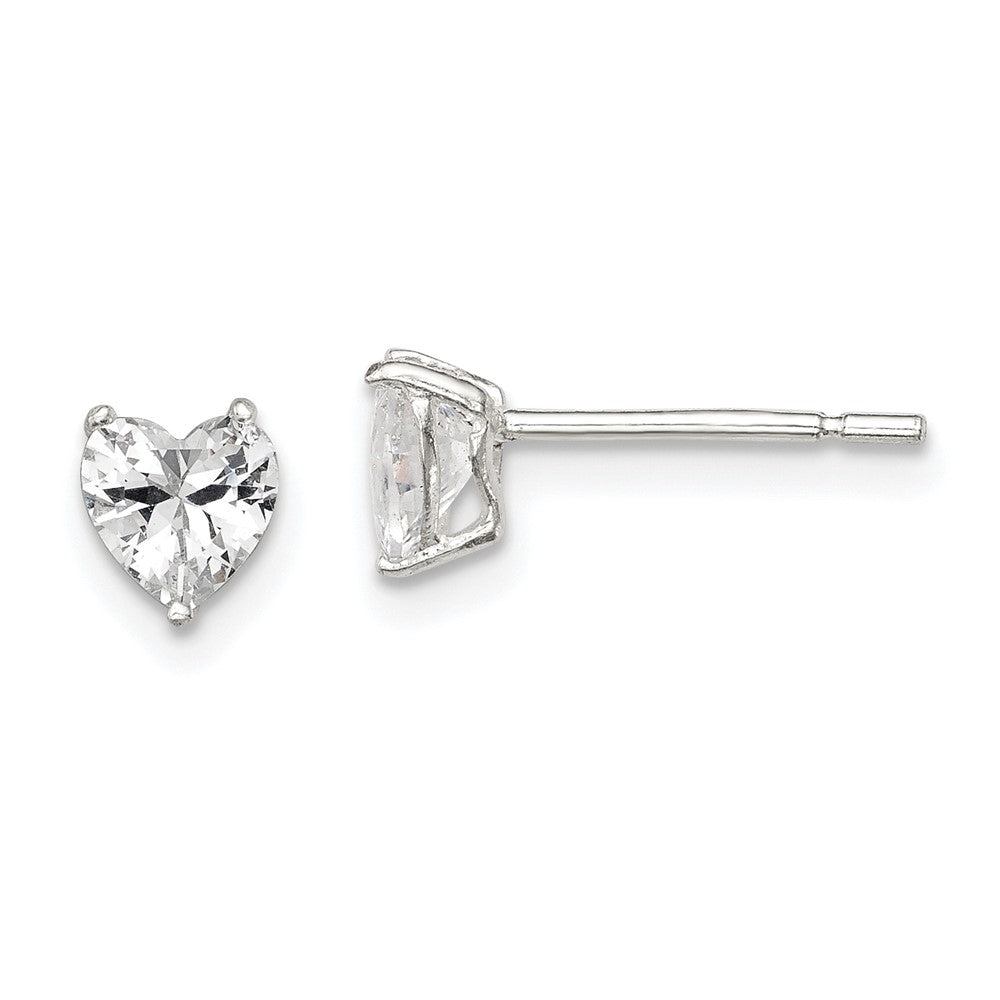 Sterlingsilber Poliert 5mm Herz 3 Krappen Korb Set Zirkonia Ohrstecker