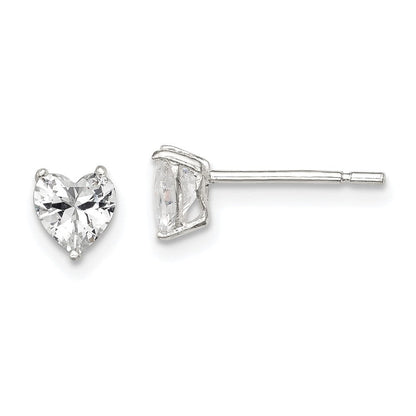 Sterlingsilber Poliert 5mm Herz 3 Krappen Korb Set Zirkonia Ohrstecker