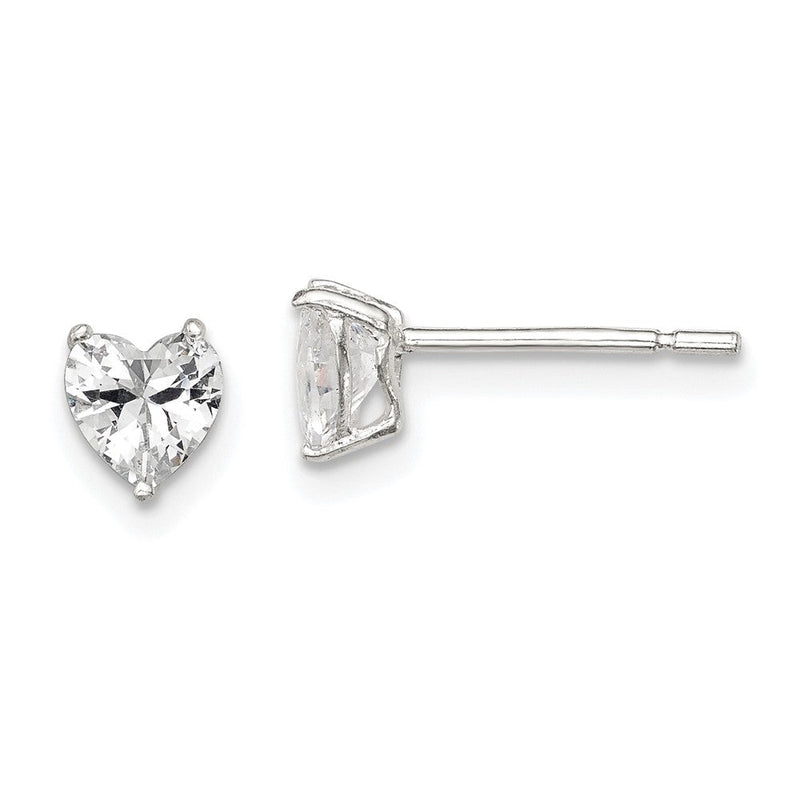 Sterlingsilber Poliert 5mm Herz 3 Krappen Korb Set Zirkonia Ohrstecker