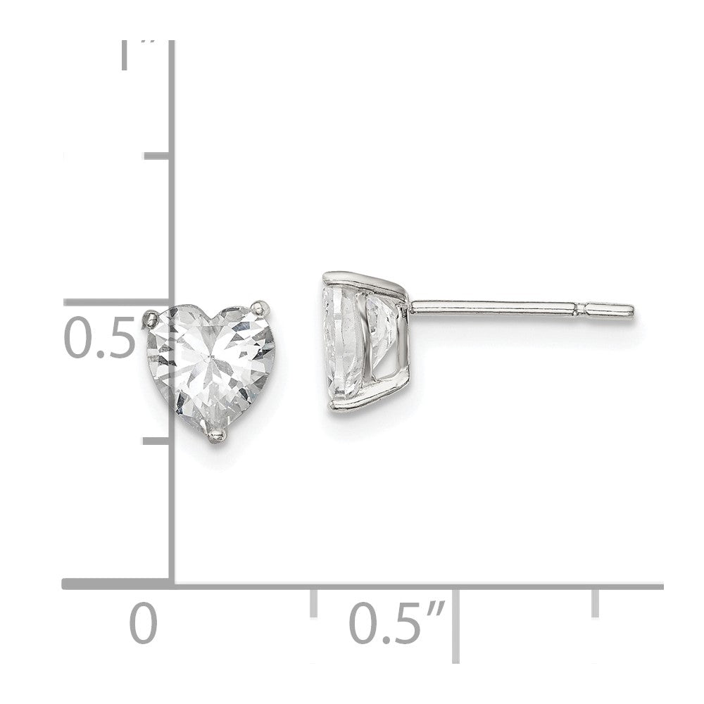 Sterlingsilber Poliert 6mm Herz 3 Krappen Korb Set Zirkonia Ohrstecker