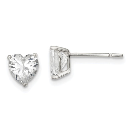 Sterlingsilber Poliert 6mm Herz 3 Krappen Korb Set Zirkonia Ohrstecker
