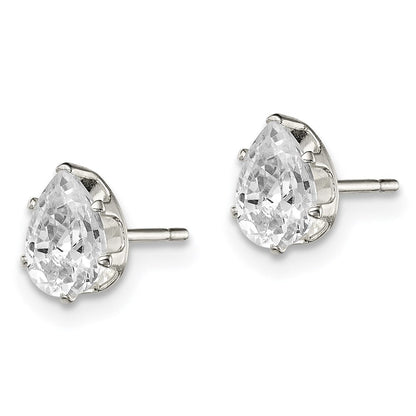 Sterlingsilber Poliert 6x4mm Tropfen Snap Set Zirkonia Ohrstecker