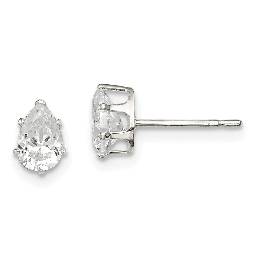 Sterlingsilber Poliert 6x4mm Tropfen Snap Set Zirkonia Ohrstecker