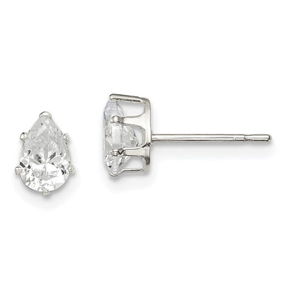Sterlingsilber Poliert 6x4mm Tropfen Snap Set Zirkonia Ohrstecker