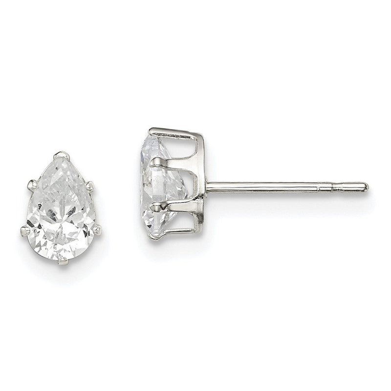 Sterlingsilber Poliert 6x4mm Tropfen Snap Set Zirkonia Ohrstecker