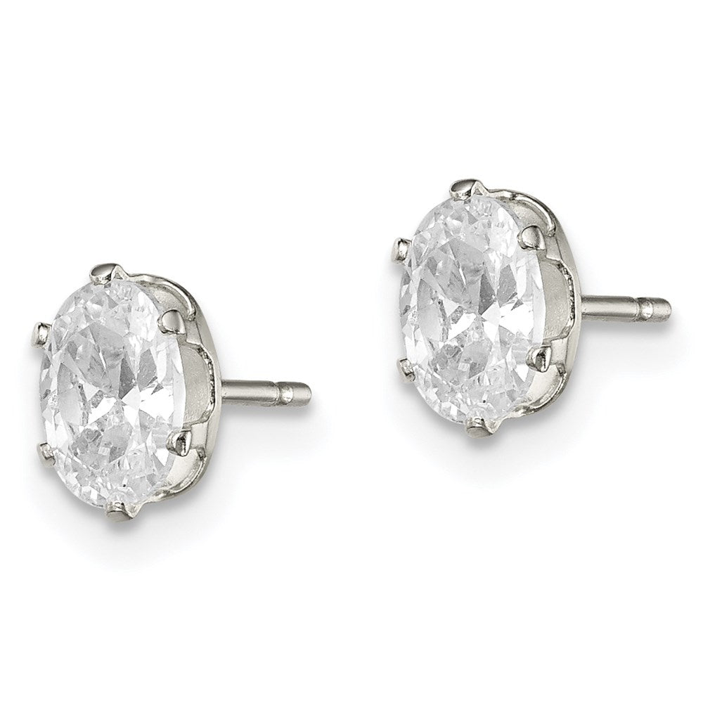 Sterlingsilber Poliert 6x4mm Oval Snap Set Zirkonia Ohrstecker