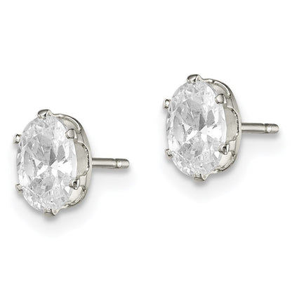 Sterlingsilber Poliert 6x4mm Oval Snap Set Zirkonia Ohrstecker