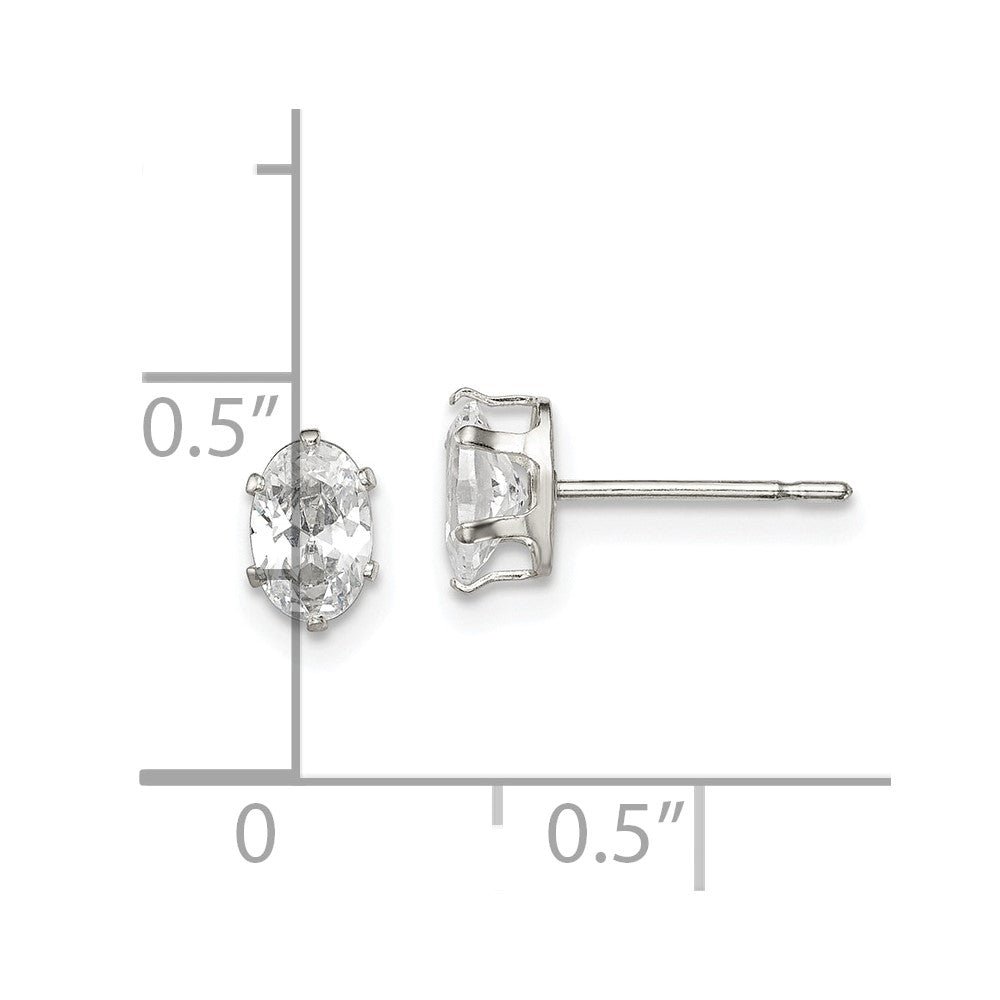 Sterlingsilber Poliert 6x4mm Oval Snap Set Zirkonia Ohrstecker