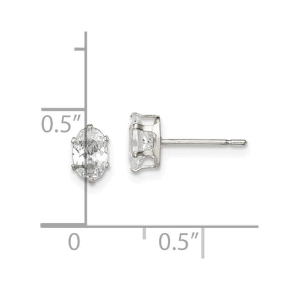 Sterlingsilber Poliert 6x4mm Oval Snap Set Zirkonia Ohrstecker