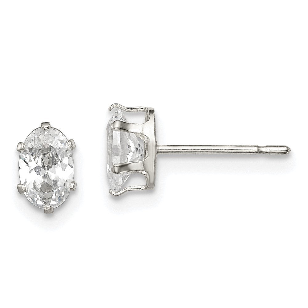 Sterlingsilber Poliert 6x4mm Oval Snap Set Zirkonia Ohrstecker