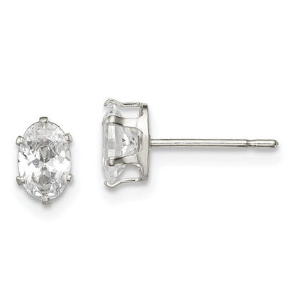 Sterlingsilber Poliert 6x4mm Oval Snap Set Zirkonia Ohrstecker