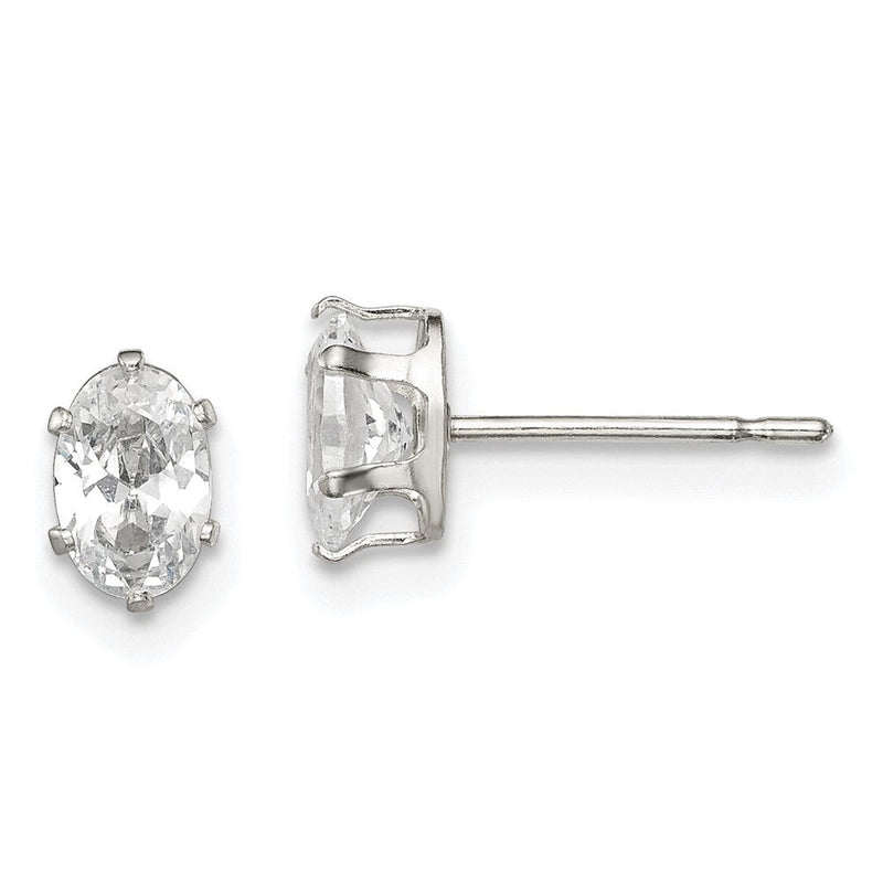 Sterlingsilber Poliert 6x4mm Oval Snap Set Zirkonia Ohrstecker