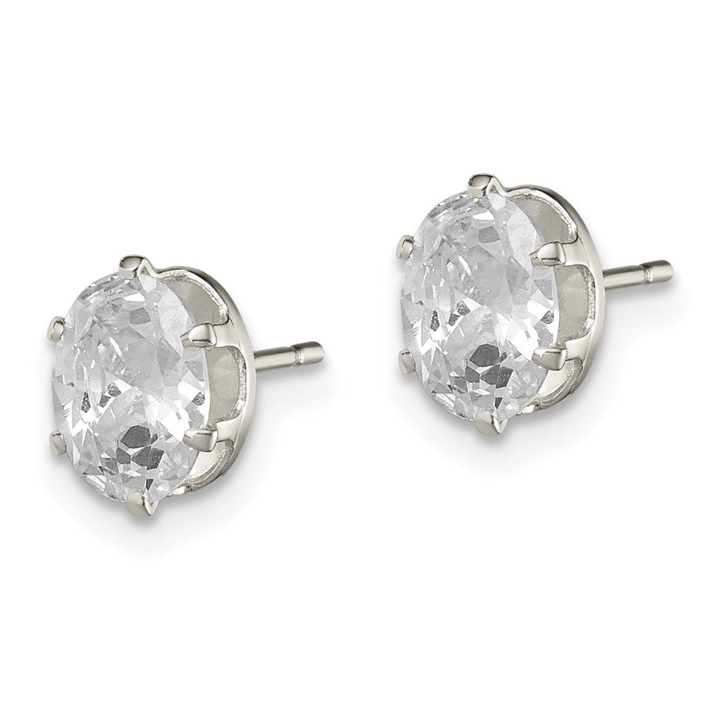 Sterlingsilber Poliert 7x5mm Oval Snap Set Zirkonia Ohrstecker