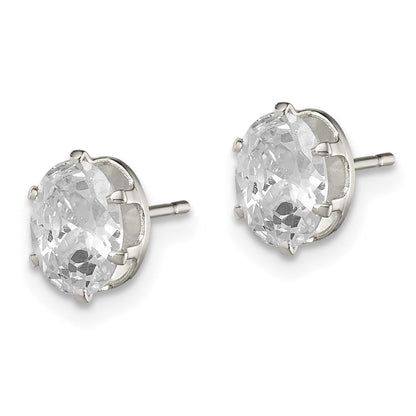 Sterlingsilber Poliert 7x5mm Oval Snap Set Zirkonia Ohrstecker