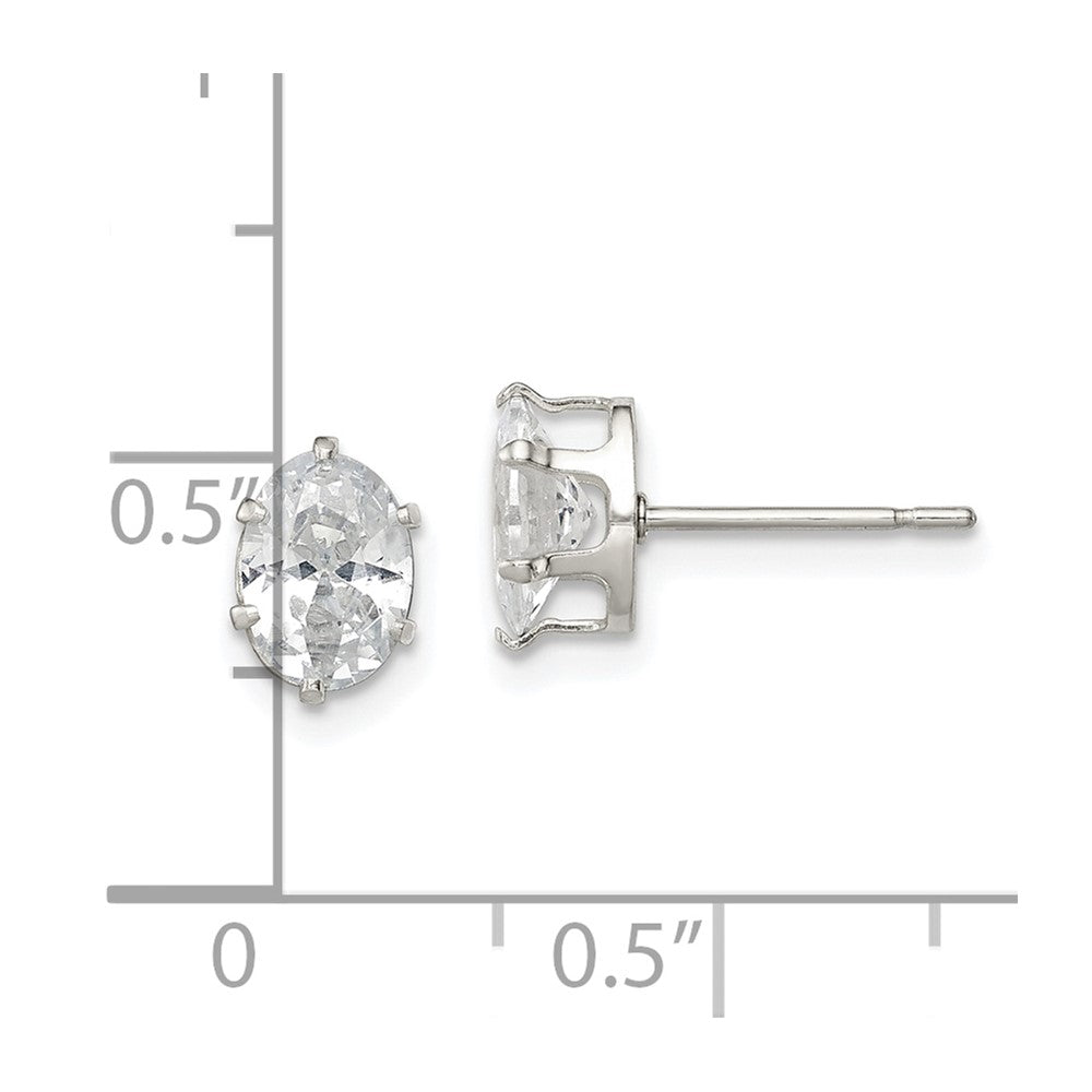 Sterlingsilber Poliert 7x5mm Oval Snap Set Zirkonia Ohrstecker