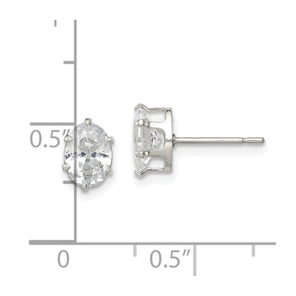 Sterlingsilber Poliert 7x5mm Oval Snap Set Zirkonia Ohrstecker
