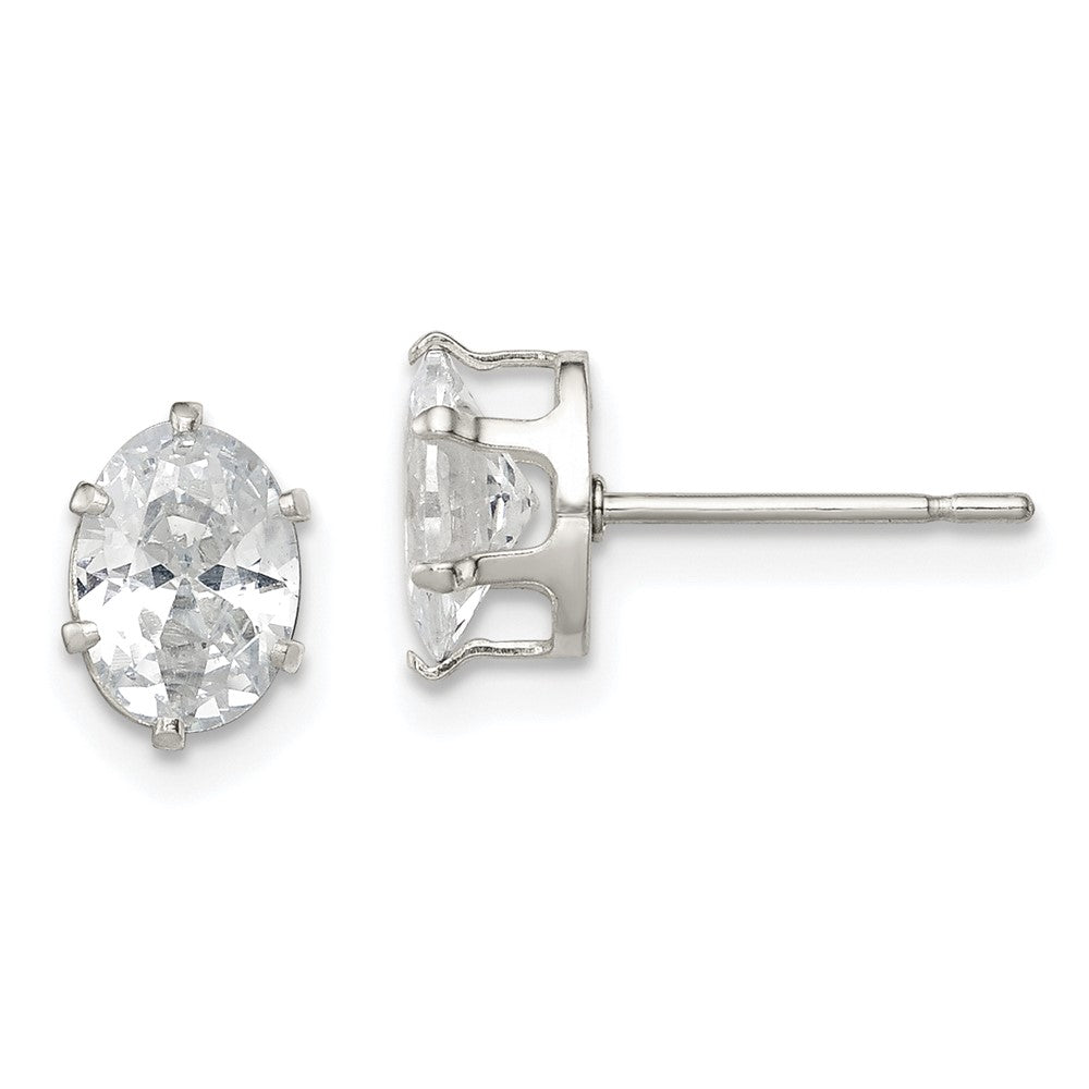 Sterlingsilber Poliert 7x5mm Oval Snap Set Zirkonia Ohrstecker