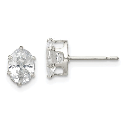 Sterlingsilber Poliert 7x5mm Oval Snap Set Zirkonia Ohrstecker