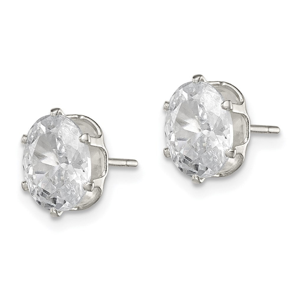 Sterlingsilber Poliert 8x6mm Oval Snap Set Zirkonia Ohrstecker