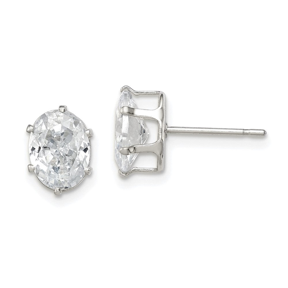 Sterlingsilber Poliert 8x6mm Oval Snap Set Zirkonia Ohrstecker