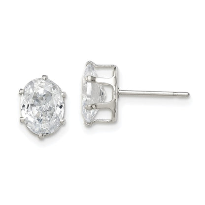 Sterlingsilber Poliert 8x6mm Oval Snap Set Zirkonia Ohrstecker