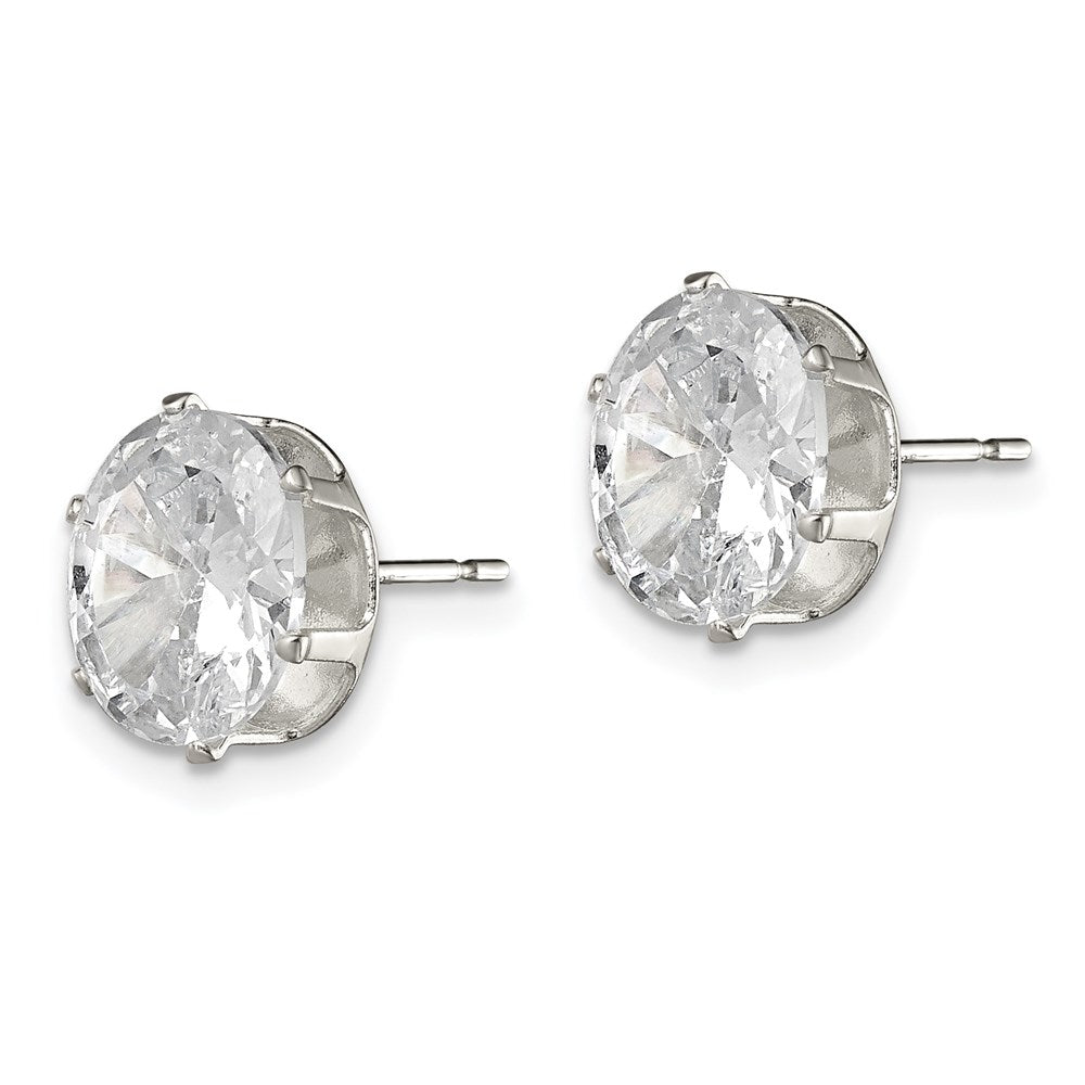 Sterlingsilber Poliert 9x7mm Oval Snap Set Zirkonia Ohrstecker