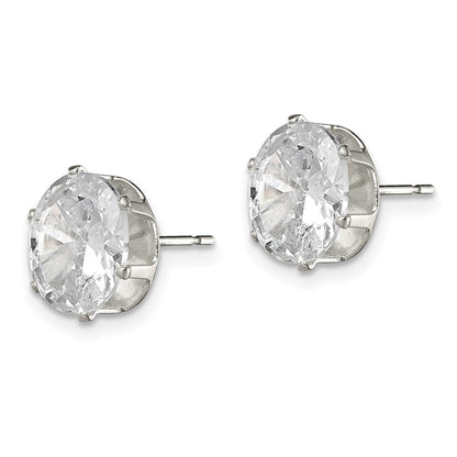 Sterlingsilber Poliert 9x7mm Oval Snap Set Zirkonia Ohrstecker
