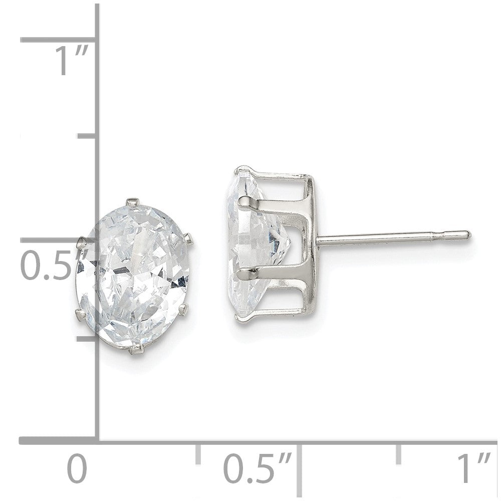 Sterlingsilber Poliert 9x7mm Oval Snap Set Zirkonia Ohrstecker